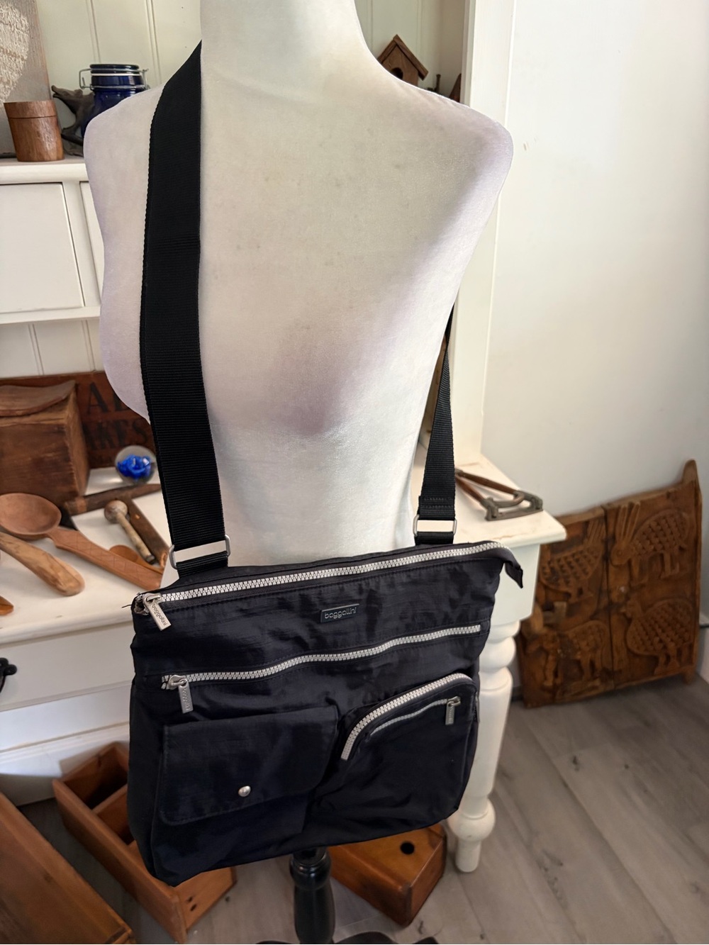 Baggallini Women’s Black Crossbody Organizer Bag - Nylon Travel Sling